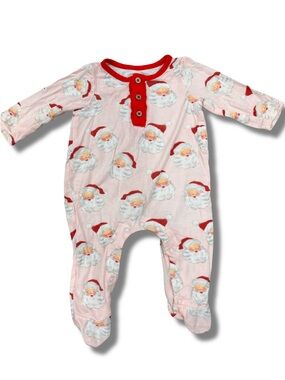 Mud Pie Vintage Santa 0-3 Months Girls Pink Bamboo Sleeper Footed Long Sleeve